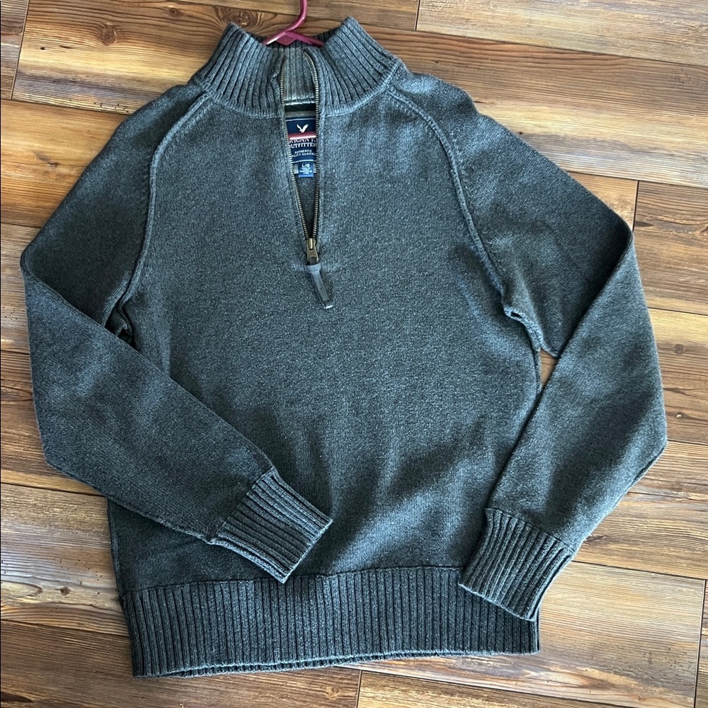 American Eagle Outfitters Dark Gray Quarter Zip Sweater Large - Picture 6 of 8